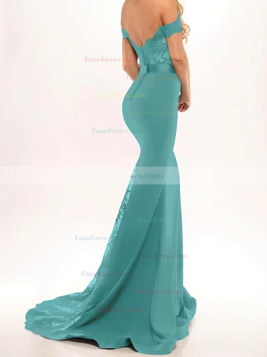 Trumpet/Mermaid Off-the-shoulder Stretch Crepe Sweep Train Beading Prom Dresses #Favs020103589
