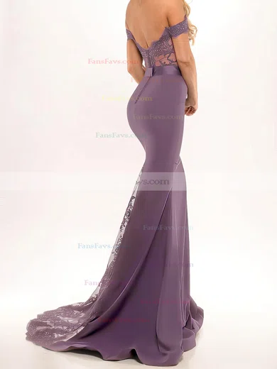 Trumpet/Mermaid Off-the-shoulder Stretch Crepe Sweep Train Beading Prom Dresses #Favs020103589