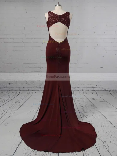 Trumpet/Mermaid V-neck Jersey Sweep Train Appliques Lace Prom Dresses #Favs020105264