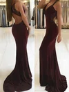Trumpet/Mermaid V-neck Jersey Sweep Train Appliques Lace Prom Dresses #Favs020105264
