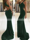 Trumpet/Mermaid V-neck Jersey Sweep Train Appliques Lace Prom Dresses #Favs020105264