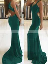 Trumpet/Mermaid V-neck Jersey Sweep Train Appliques Lace Prom Dresses #Favs020105264