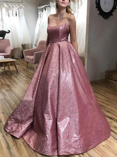 Ball Gown Square Neckline Glitter Sweep Train Prom Dresses #Favs020108292