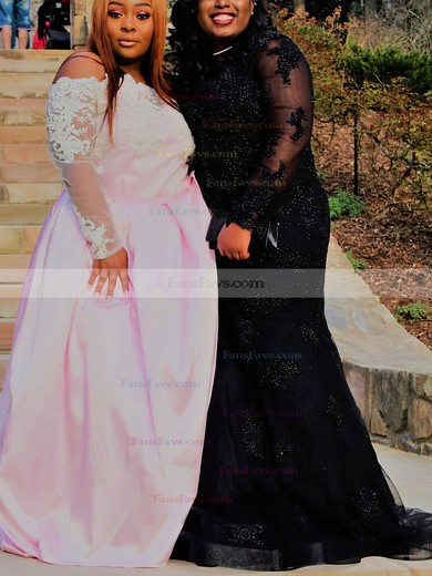 Trumpet/Mermaid Scoop Neck Tulle Sweep Train Beading Prom Dresses #Favs020108300