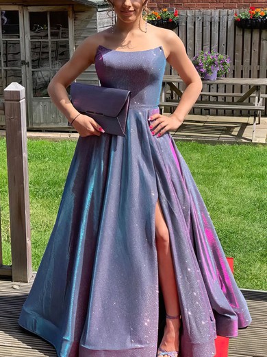 A-line Strapless Glitter Sweep Train Split Front Prom Dresses #Favs020108301