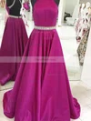Princess High Neck Satin Sweep Train Beading Prom Dresses #Favs020105265