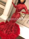 Trumpet/Mermaid High Neck Sequined Sweep Train Feathers / Fur Prom Dresses #Favs020108328