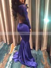 Trumpet/Mermaid Scoop Neck Jersey Sweep Train Appliques Lace Prom Dresses #Favs020108338