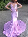 Trumpet/Mermaid Scoop Neck Silk-like Satin Sweep Train Appliques Lace Prom Dresses #Favs020108222