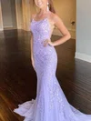 Trumpet/Mermaid Square Neckline Lace Tulle Sweep Train Appliques Lace Prom Dresses #Favs020108233