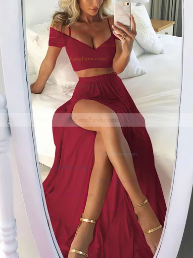 A-line Off-the-shoulder Silk-like Satin Floor-length Split Front Prom Dresses #Favs020105268