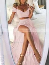 A-line Off-the-shoulder Silk-like Satin Floor-length Split Front Prom Dresses #Favs020105268