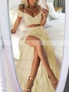 A-line Off-the-shoulder Silk-like Satin Floor-length Split Front Prom Dresses #Favs020105268