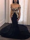 Trumpet/Mermaid Off-the-shoulder Jersey Sweep Train Beading Prom Dresses #Favs020108234