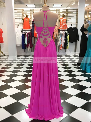 A-line V-neck Chiffon Floor-length Ruffles Prom Dresses #Favs020105273