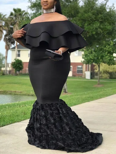 Trumpet/Mermaid Off-the-shoulder Stretch Crepe Sweep Train Tiered Prom Dresses #Favs020108284