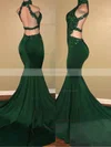 Trumpet/Mermaid High Neck Stretch Crepe Sweep Train Appliques Lace Prom Dresses #Favs020108324