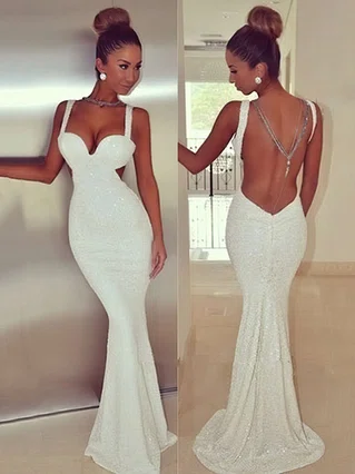 Trumpet/Mermaid V-neck Sequined Sweep Train Prom Dresses #Favs020104513