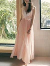 A-line V-neck Chiffon Floor-length Flower(s) Prom Dresses #Favs020108474