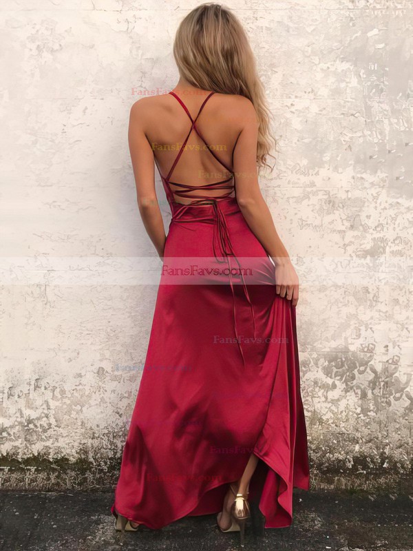 red cowl neck prom dress