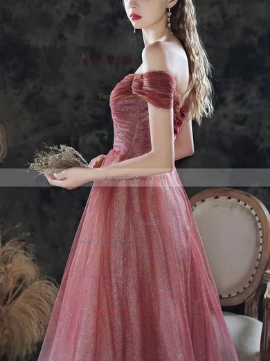 A-line Off-the-shoulder Glitter Sweep Train Prom Dresses #Favs020108497