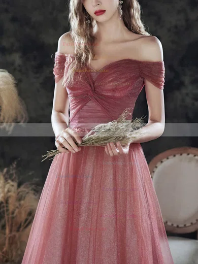 A-line Off-the-shoulder Glitter Sweep Train Prom Dresses #Favs020108497