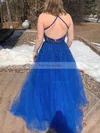A-line V-neck Tulle Sweep Train Appliques Lace Prom Dresses #Favs020108505