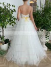 A-line V-neck Tulle Sweep Train Sashes / Ribbons Prom Dresses #Favs020108518