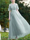 A-line Scoop Neck Tulle Floor-length Sashes / Ribbons Prom Dresses #Favs020108527