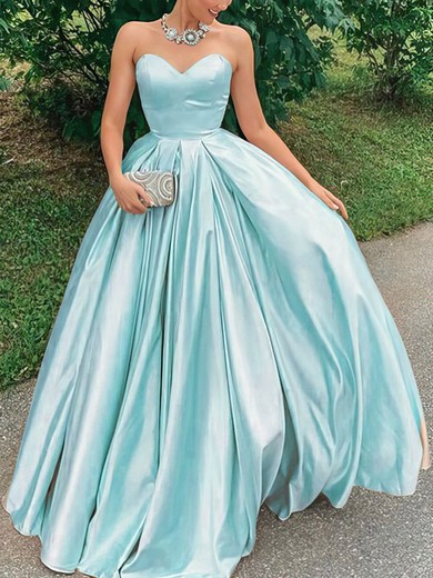A-line Sweetheart Satin Sweep Train Prom Dresses #Favs020108531