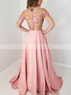 A-line Scoop Neck Silk-like Satin Sweep Train Appliques Lace Prom Dresses #Favs020108540