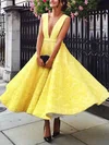 A-line V-neck Lace Ankle-length Prom Dresses #Favs020108402