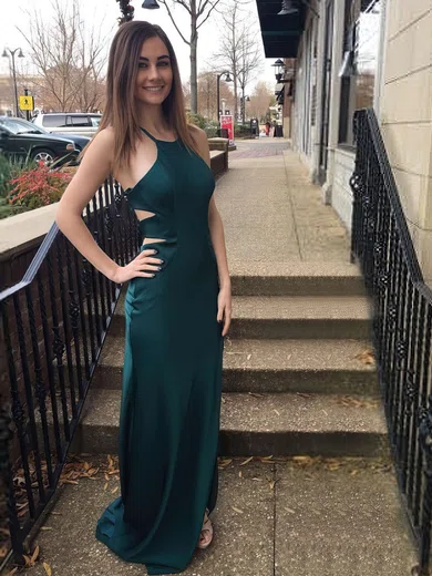 Sheath/Column Scoop Neck Silk-like Satin Sweep Train Prom Dresses #Favs020105294