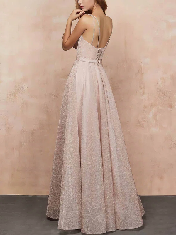 A-line V-neck Glitter Sweep Train Prom Dresses #Favs020108407