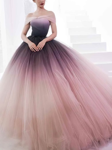 Ball Gown Off-the-shoulder Tulle Sweep Train Prom Dresses #Favs020108408