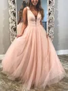 A-line V-neck Glitter Sweep Train Prom Dresses #Favs020108421