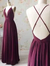A-line V-neck Silk-like Satin Floor-length Ruffles Prom Dresses #Favs020108427