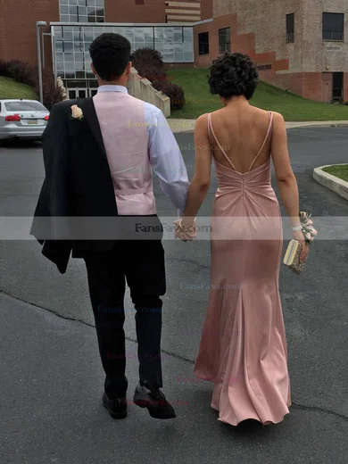 Sheath/Column V-neck Silk-like Satin Floor-length Split Front Prom Dresses #Favs020103662