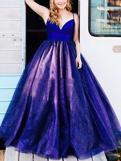 A-line V-neck Glitter Sweep Train Prom Dresses #Favs020108440