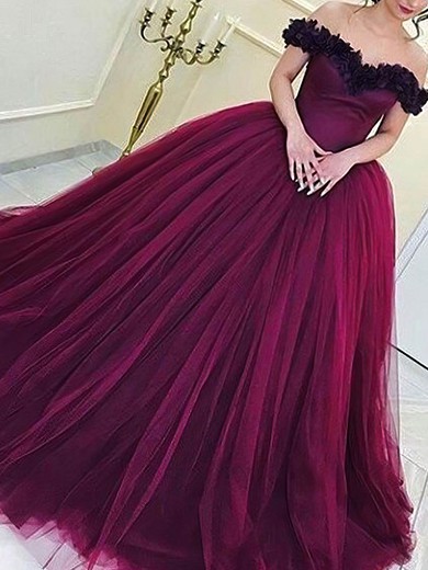 Ball Gown Off-the-shoulder Tulle Sweep Train Prom Dresses #Favs020108452
