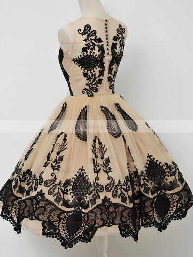 A-line Scoop Neck Lace Tulle Short/Mini Appliques Lace Short Prom Dresses #Favs020108456