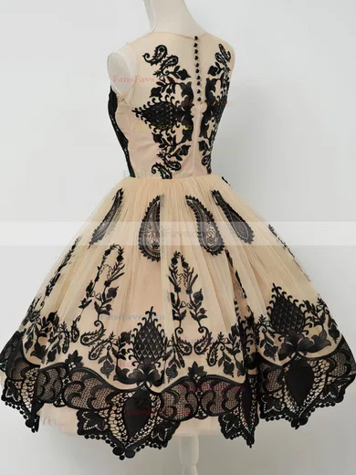 A-line Scoop Neck Lace Tulle Short/Mini Appliques Lace Short Prom Dresses #Favs020108456