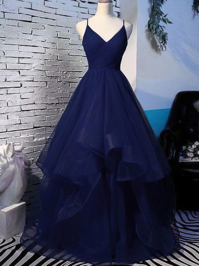 Ball Gown V-neck Glitter Sweep Train Cascading Ruffles Prom Dresses #Favs020108469