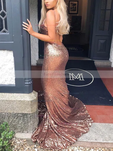 Trumpet/Mermaid V-neck Sequined Sweep Train Prom Dresses #Favs020108352