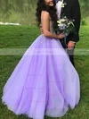 Ball Gown V-neck Tulle Sweep Train Beading Prom Dresses #Favs020108356