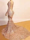 Trumpet/Mermaid V-neck Glitter Sweep Train Prom Dresses #Favs020108367