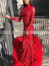 Trumpet/Mermaid High Neck Sequined Sweep Train Feathers / Fur Prom Dresses #Favs020108379