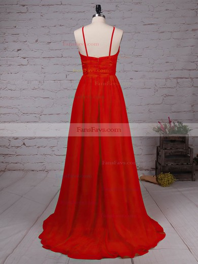 A-line Scoop Neck Lace Chiffon Sweep Train Split Front Prom Dresses #Favs020105340