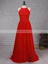 A-line Scoop Neck Lace Chiffon Sweep Train Split Front Prom Dresses #Favs020105340