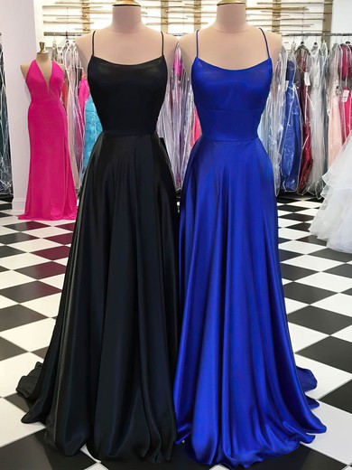 A-line Square Neckline Silk-like Satin Sweep Train Prom Dresses #Favs020108384